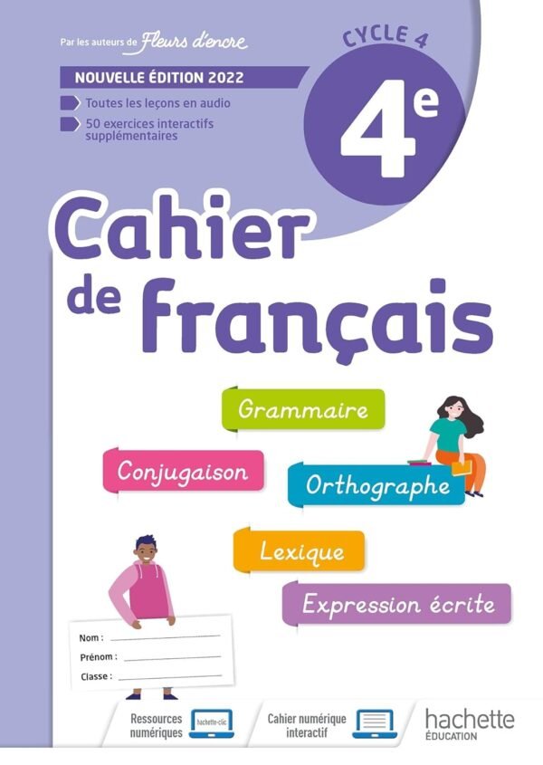 Fleurs d'encre cahier de français 4e cahier d'activités 2022 - librairie Rabat